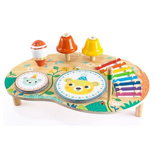 Fullware Kindertrommel Montessori Spielzeug Kinder Schlagzeug Set ab 1 2 3 Jahr with Xylophon Musikinstrumente für Baby Holzspielzeug Lernspielzeug Geschenk für Junge Mädchen von Fullware