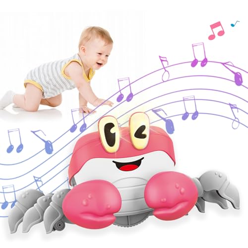 Fullware Krabbe Baby Spielzeug 0-6 Monate Baby Geschenke Crawling Crab mit Ton und Licht Tummy Time Bauchlage Spielzeug Baby Geschenke zur Geburt für Jungen und Mädchen 1 2 3 Jahre (Rosa) von Fullware