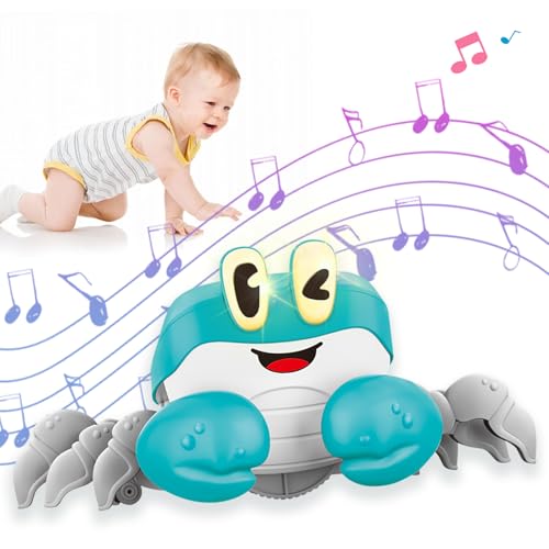 Fullware Krabbe Baby Spielzeug 0-6 Monate Baby Geschenke Crawling Crab mit Ton und Licht Tummy Time Bauchlage Spielzeug Baby Geschenke zur Geburt für Jungen und Mädchen 1 2 3 Jahre (Blau) von Fullware