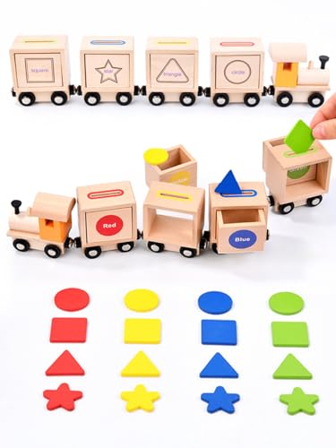 Fullware Farben & Form Lerne und Sortierspiel Zug Spielzeug ab 1 2 3 4 5 Jahre Baby Montessori Kinder Magnetische Holzeisenbahn Lernspielzeug Geburtstag Geschenk Junge & Mädchen von Fullware