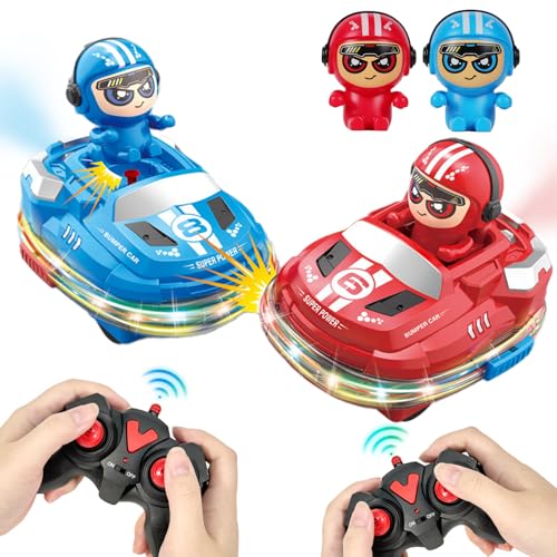 Fullware Mini RC Bumper Cars Autoscooter Ferngesteuertes Auto ab 3 4 5 6 7 8 Jahre RC Auto mit Katapult Fahrer, Sound, Musik und Spray, Double Spiel, Kinder Familien Partyspiele, Geschenke für Jungen von Fullware