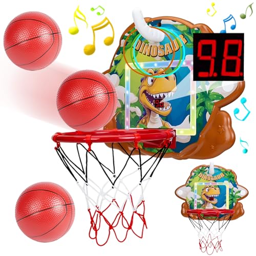 Fullware Mini Basketballkorb Indoor für Kinder – 2-in-1 mit Ringwurf & Dino-Design, Mini Basketball Hoop Indoor Outdoor, Punkteanzeige/Musik – Geschenk Jungen 3-10 Jahre von Fullware