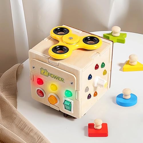 Fullware Montessori Busy Activity Board 6 Arten von Puzzlespielen Fidget Cube Motorikwürfel Sensorik Spielzeug Baby Fingertip Training ab 1 2 3 Jahr Reisespielzeug Geschenke für Kinder Mädchen Junge von Fullware