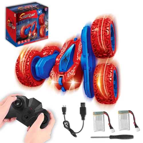 Fullware Spider Ferngesteuert Auto 2 Batterien, RC Auto ab 3 4 5 6 7 8 Jahre, Drift Car Offroad Flexibler Reifen 360°Drehungen 180°Filpps LED-Lichtern, Jungen Spielzeug Geburtstag Geschenk von Fullware