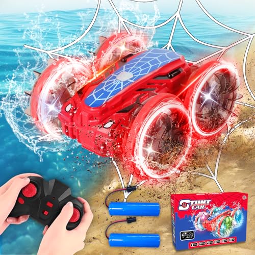 Spider Amphibienfahrzeug Ferngesteuert Auto 2 Batterien RC Auto ab 3 4 5 6 7 8 Jahre Remote Control Drift Car Offroad 360°Drehungen 180° Flipps LED-Lichtern Reifen Jungen Spielzeug Geburtstag Geschenk von Fullware