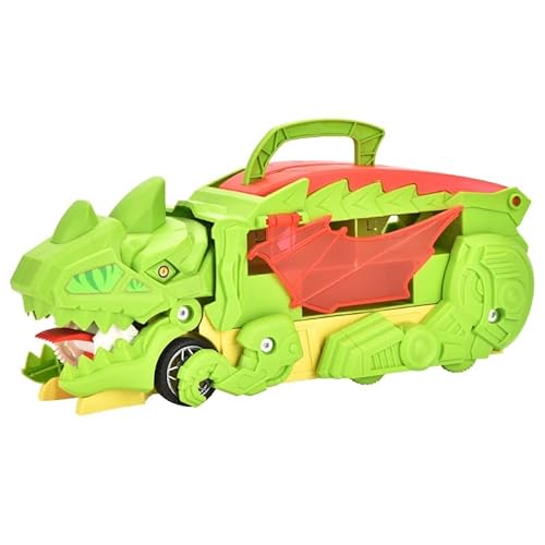 Fullware Spielzeugautos Hellgrün, Dinosaurier Spielzeug mit 6 Zufällig Legierungsautos, verwandelbares Dino-Schluckauto, Rennstreckenmodus, Baby Geschenk Junge 4 5 6 7 8 9 10 Jahre von Fullware