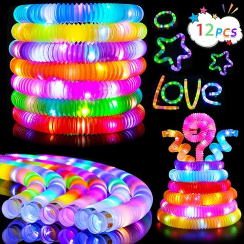 FumyFumy Knicklichter Party Set Leuchtstäbe Pop Tubes, Mitgebsel Kindergeburtstag Gastgeschenke Leuchtstäbe Neon Kinder Fidget Toys Party Deko LED Leuchtstab Glow Sticks Spielzeug Streifen 12Pcs von FumyFumy