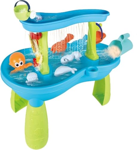 Fun Beach Toys series Kinder Wasserspieltisch mit Oktopus, 18-teiliges Spielset, Wasserspielzeug für Innen & Außen, Blau-Grün von Fun Beach Toys series