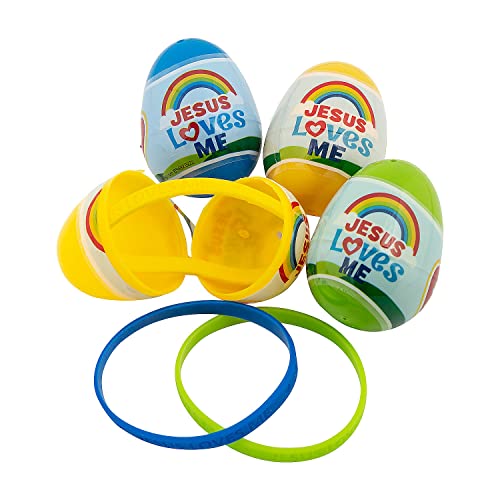 Fun Express 14207888 Bracelet-Filled Easter (Pack of 12) -Perfect for Egg Hunts Jesus Loves Me Ostereier mit Armband gefüllt (12 Stück) – perfekt für die Eiersuche von Fun Express