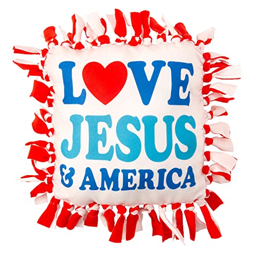 Fun Express 14239253 Love Jesus & America Kissen aus Fleece gebunden, Polyester, 16 Sets, Blau, Weiß und Rot von Fun Express