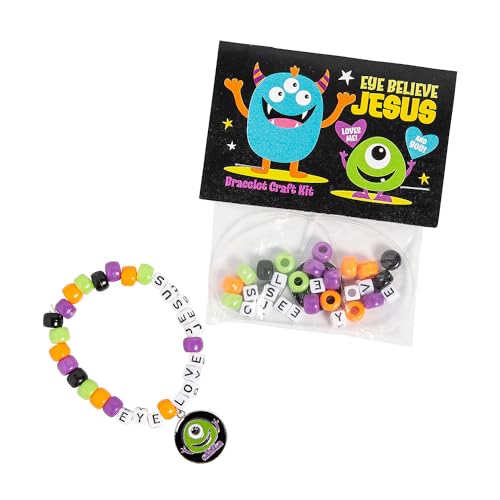 Fun Express 14279002 Eye Love Jesus' religiöses Halloween-Monster-Pony-Perlenarmband Bastelset, Mehrfarbig, 3/4", 14" von Fun Express