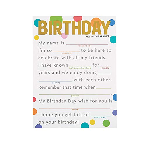 Fun Express Birthday Fill in The Blank Game Card - Toys - 24 Pieces von Fun Express