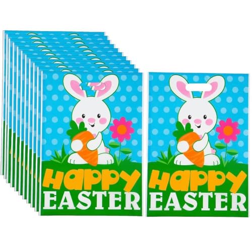 Fun Express Bunte Plastiktüten mit Aufschrift Happy Easter, 31,8 x 43,2 cm, lustiges Eiersuchen-Design, ideal für Osterpartys und Leckereien, Partygeschenke und Urlaubsartikel, 50 Stück von Fun Express