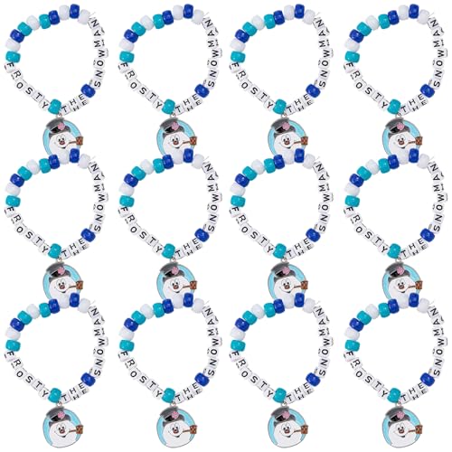 Fun Express Charming Blue & White Frosty the Snowman Pony Perlenarmband-Bastelset – (12 Sets) – perfekt für Urlaubsbastelarbeiten, Klassenzimmer-Aktivitäten und festliche Geschenke von Fun Express