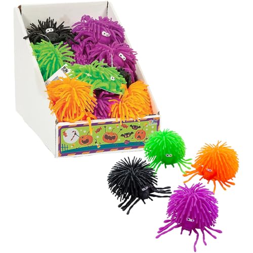 Fun Express Gruselige Halloween-Spinnen-Puffer in verschiedenen Farben, 11,4 cm, weiches und dehnbares Design, ideal für Halloween-Partys, Süßigkeiten- oder Leckerei-Taschen und Spukhäuser, 24 Stück von Fun Express