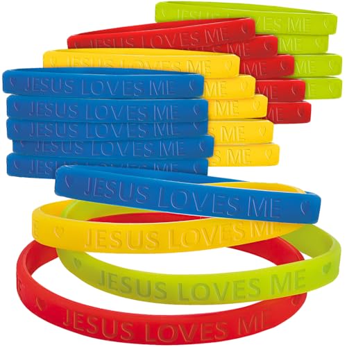 Fun Express Jesus Loves Me bunte dünne Gummi-Armbänder – 18,4 cm (24 Stück) – perfekt für Geschenke, Kirchenveranstaltungen und den täglichen Gebrauch von Fun Express