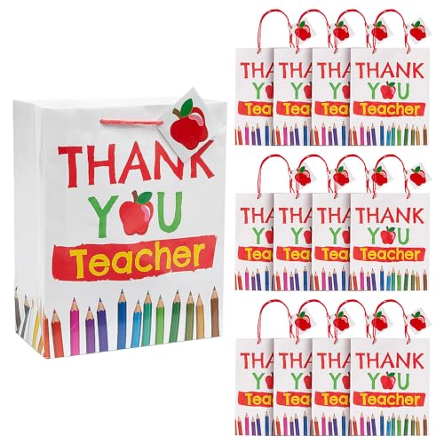 Fun Express Papier-Geschenktüten mit Aufschrift "Thank You Teacher", mittelgroß, 18 x 22,9 cm, 12 Stück von Fun Express