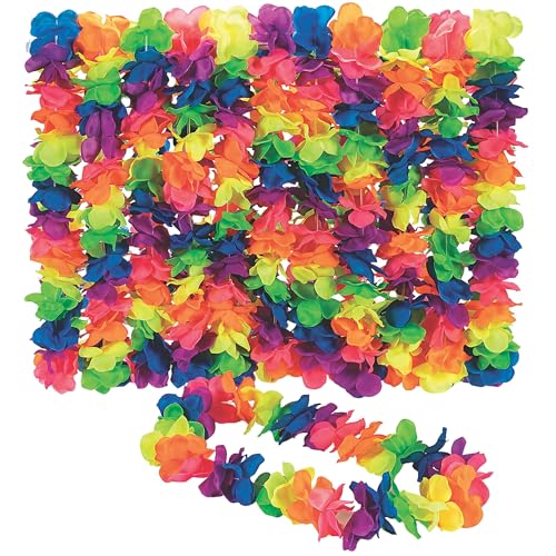 Premium Polyester Flower Leis – 8,9 x 101,6 cm | Neon Rainbow | großes Blütenblatt-Design | 12 Stück von Fun Express