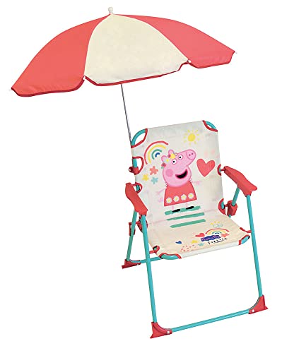 Fun House Kinder Peppa Pig Klappstuhl, Camping, Maße: H 38,5 x T 38,5 x T 37,5 cm + Sonnenschirm Ø 65 cm, Mehrfarbig von Fun House