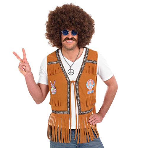 Fun Shack Braune Hippie Weste Herren, Hippie Fransenweste Damen Herren, Fransen Weste Hippie Herren, Fransenweste Hippie Kostüm Herren, Hippie Kleidung Herren L von Fun Shack