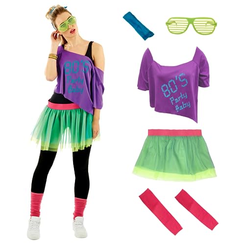 Fun Shack 80er Jahre Outfit Damen, Kostüm 80er Jahre, 80 er Jahre Kostüm Damen, 80 Jahre Outfit Damen, Neon Kleidung Damen, 80er Jahre Outfit Damen Mottoparty von Fun Shack