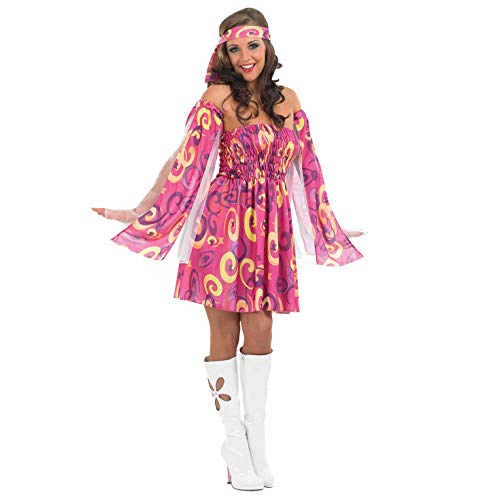 Fun Shack Zeitreise Kostüm Damen, Schlagermove Outfit Damen, Pink Kostüm Damen, Hippie Kleider Damen, Hippie Kostüm Damen Kleid, Kleid Hippie - L von Fun Shack