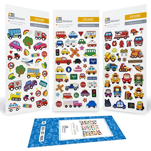 Autotransport-Bagger-Aufkleber für Kinder, Kinder, Kleinkinder, Erwachsene, über 90 Aufkleber – 3er-Pack Selbstklebende Aufkleberbögen – Scrapbook-Bastelaktivitäten und Mitgebselfüller von Fun Stickers