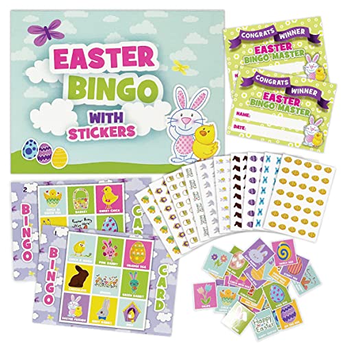 Fun Stickers Oster-Bingo-Partyspiel für Kinder und Erwachsene – Premium-Qualität Bingo-Anrufkarten vorgeschnitten für bis zu 40 Spiele – Partyzubehör, Schule, Klassenzimmer, Familienaktivitäten von Fun Stickers