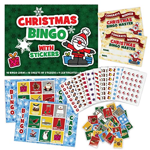 Weihnachts-Bingo-Partyspiel für Kinder und Erwachsene – Premium-Qualität, Weihnachts-Bingo-Anrufkarten, vorgeschnitten für bis zu 40 Spiele – Strumpffüller, Partyzubehör, Familien-Weihnachtsaktivität von Fun Stickers