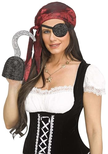 Fun World Piratenhaken für Erwachsene, Strass, Zubehör für Piratenkostüm, Standard, Schwarz von Fun World