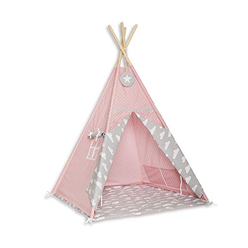 Fun with Mum Tipi-Zelt Teepee Fur Kinder Indianer Wigwam Kinderzimmer Garten Bodenmatte 100 x 100 x 150 cm Baumwolle - Cloudy Roses von Fun with Mum