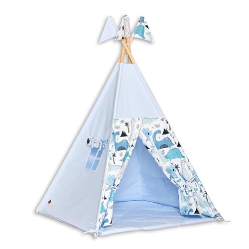 Fun with Mum Tipi-Zelt Teepee Fur Kinder Indianer Wigwam Kinderzimmer Garten Bodenmatte 100 x 100 x 150 cm Baumwolle - Dino von Fun with Mum