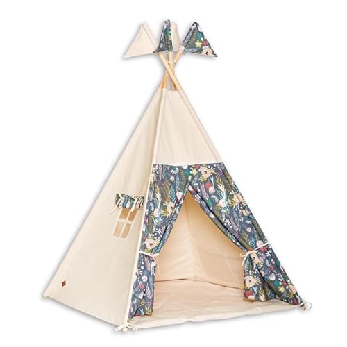 Fun with Mum Tipi-Zelt Teepee Fur Kinder Indianer Wigwam Kinderzimmer Garten Bodenmatte 100 x 100 x 150 cm Baumwolle - Floral Blooming von Fun with Mum