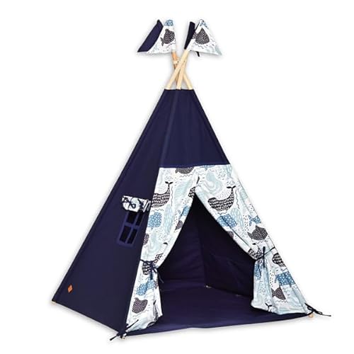 Fun with Mum Tipi-Zelt Teepee Fur Kinder Indianer Wigwam Kinderzimmer Garten Bodenmatte 100 x 100 x 150 cm Baumwolle - Sea Adventure von Fun with Mum