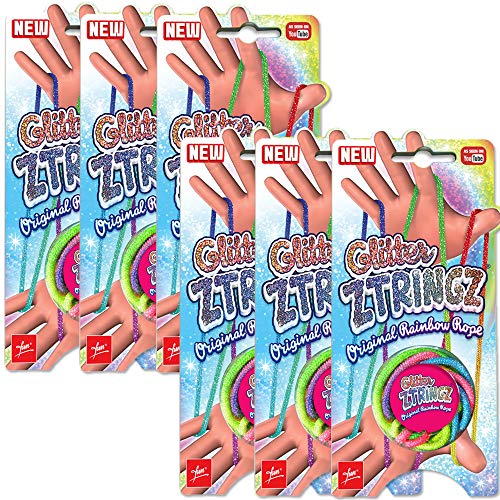 Fun 6 Stück Glitter Ztringz Fadenspiel Fingerspiel Fingertwist Seilspiel Abnehmspiel Hände Kinder Regenbogen Glitzer Mehrfarbig von Fun