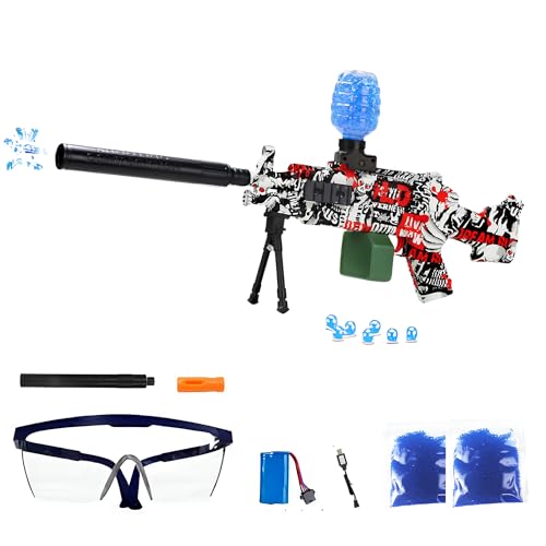 FunBlasters Gel Blaster Gun M249 – Automatische Elektrisch Wasserpistole – 20.000 Bälle Wasserperlen und Brillen – Watersoft Leistungsstarkes Gewehr Waffe Hydrogel Waffen – Erwachsene Gelfire Wasser von FunBlasters