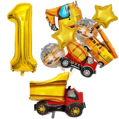 1. Geburtstag Junge, Baustellen Geburtstagdeko Junge 1 Jahre, Bagger Deko Kindergeburtstag 1, Baustelle Geburtstag Deko für Luftballon Traktor Deko Kindergeburtstag von FunHot