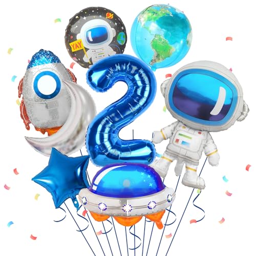 2. Geburtstag Junge, Geburtstagsdeko 2 Jahre Junge, 8 Stück Weltraum-Ballons Astronauten Raketen Ballon Raumschiff Ballon für Jungen Kindergeburtstag Dekorationen Universum Party Babyparty Zubehör von FunHot