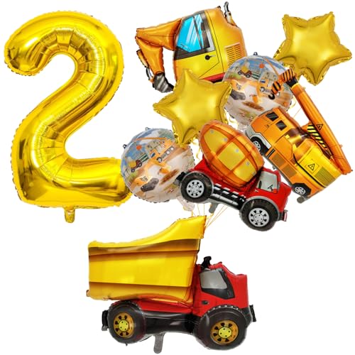 2. Geburtstag Junge, Baustellen Geburtstagdeko Junge 2 Jahre, Bagger Deko Kindergeburtstag 2, Baustelle Geburtstag Deko für Luftballon Traktor Deko Kindergeburtstag von FunHot