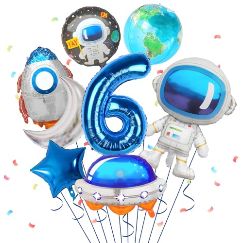 6. Geburtstag Junge, Geburtstagsdeko 6 Jahre Junge, 8 Stück Weltraum-Ballons Astronauten Raketen Ballon Raumschiff Ballon für Jungen Kindergeburtstag Dekorationen Universum Party Babyparty Zubehör von FunHot