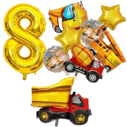 Geburtstag 8 Jahre Junge, Deko 8. Geburtstag Junge, Baustellen Geburtstagdeko Junge 8 Jahre, Bagger Deko Kindergeburtstag 8, Baustelle Geburtstag Deko für Luftballon Traktor Deko Kindergeburtstag von FunHot