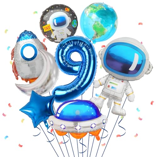 9. Geburtstag Junge, Geburtstagsdeko 9 Jahre Junge, 8 Stück Weltraum-Ballons Astronauten Raketen Ballon Raumschiff Ballon für Jungen Kindergeburtstag Dekorationen Universum Party Babyparty Zubehör von FunHot