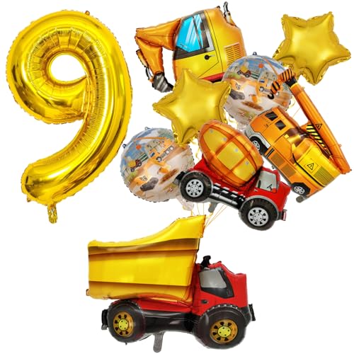 Geburtstag 9 Jahre Junge,Baustellen Geburtstagdeko Junge 9 Jahre, Bagger Deko Kindergeburtstag 9, Baustelle Geburtstag Deko für Luftballon Traktor Deko Kindergeburtstag von FunHot