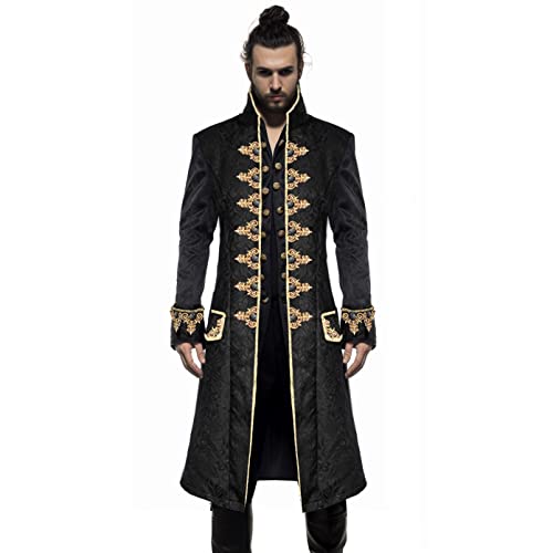 FunParrot Herren Steampunk Vintage Frack Jacke Gothic Viktorianischer Frock Mantel Uniform Halloween Kostüm (Schwarz, L) von FunParrot