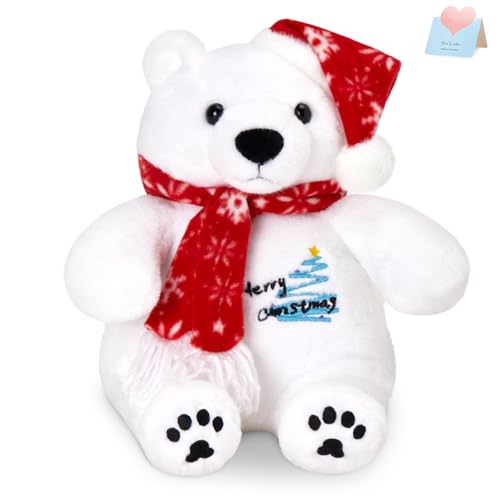 FunBase Teddybär Stofftiere mit Weihnachtsmütze, Plüschtier, Weihnachtsdekoration, Geschenk für Kinder, Mädchen, Jungen von Funbase