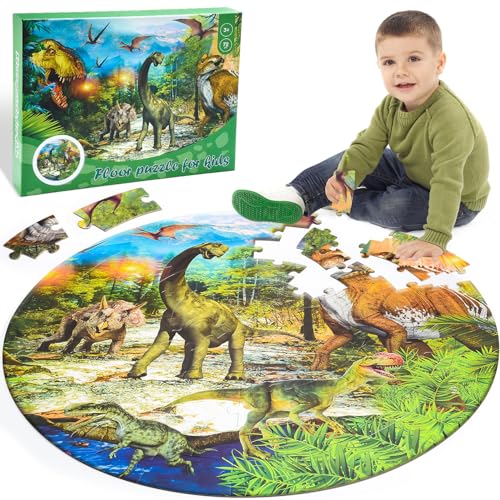 Funblitz Dino Puzzle ab 3-8 Jahre für Jungen, Puzzle für Kinder 3-8 Jahre Dinosaurier Spielzeug Puzzle ab 3-8 Jahre Jungen Jigsaw Puzzle Rund Geschenk Jungen Mädchen 3-8 Jahre Bodenpuzzle von Funblitz