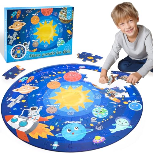 Funblitz Puzzle Planeten Rund Kinder, Jigsaw Puzzle ab 3-8 Jahre für Jungen Mädchen Puzzle Weltraum Spielzeug ab 3-8 Jahre Jungen Kinderpuzzle Sonnensystem Lustige Geschenke für Kinder Bodenpuzzle von Funblitz