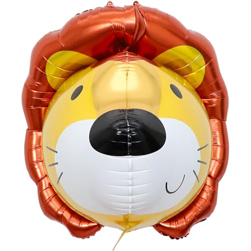 FUNFEST 4D Lion Luftballons, 70 cm, Dekoration Löwe – inklusive Lion Luftballon & Strohhalm – fliegt mit Helium – Hochwertiger wiederverwendbarer Folienballon von Funfest