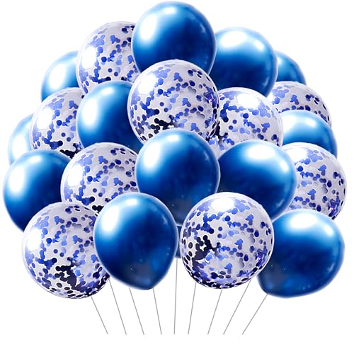 FUNFEST Luftballons Blau und Pailletten Blau – Packung mit 36 Luftballons à 30 cm Farbe Blau – Dekoration Ballon blau und Pailletten – fliegt mit Helium – hochwertiger Ballon von Funfest