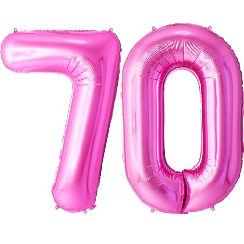 FUNFEST Luftballons zum 70. Geburtstag, Farbe Rosa, 100 cm – Dekoration Ballon zum Geburtstag – inklusive Ballon 70 Jahre XL & Strohhalm – fliegt mit Helium – wiederverwendbarer Ballon in hochwertiger von Funfest